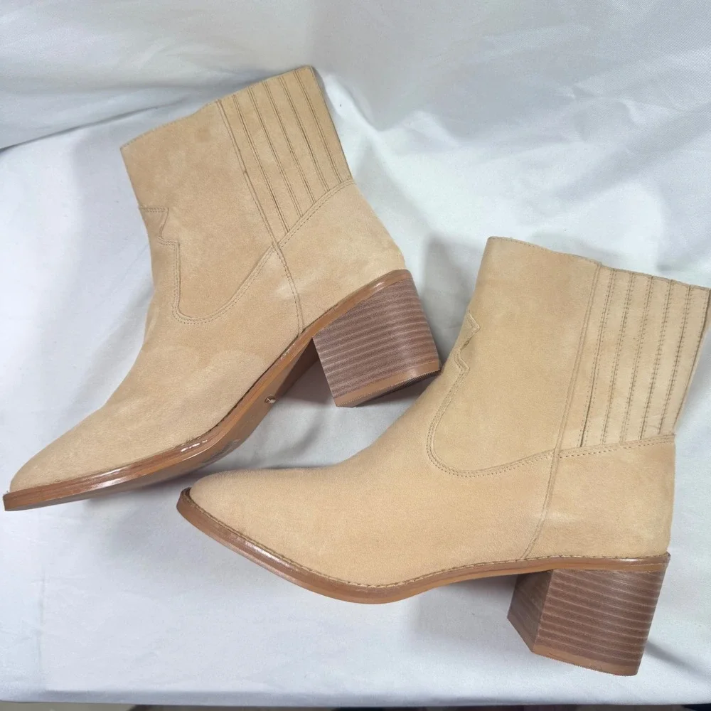 NEW 42 Gold Miley Natural Suede Western Ankle Booties Block‎ Heel Women's US 11